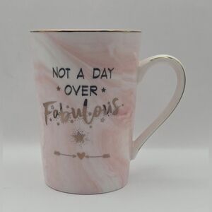 Doublewhale Pink Marble Mug “Not a Day Over Fabulous” Gold Rim